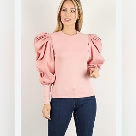 TCEC Tops - TCEC Solid Fitted Crew Neckline and Long Puff Sleeves Size Medium EUC